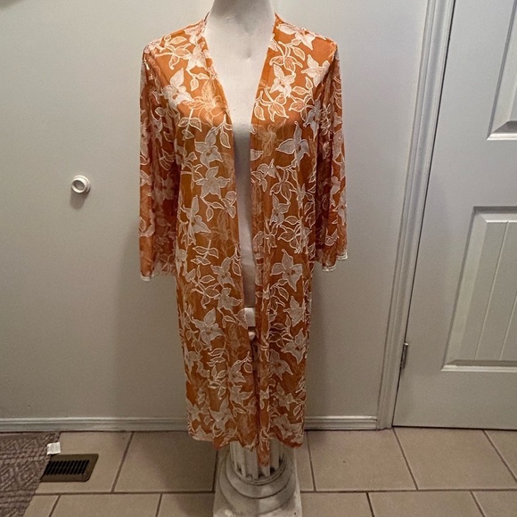 Golden Yellow Medium Floral Embroidered Boho Open Duster Kimono XL 30% off w ♥️ - Picture 1 of 9